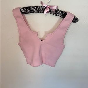 Pink Cropped V neck Tank